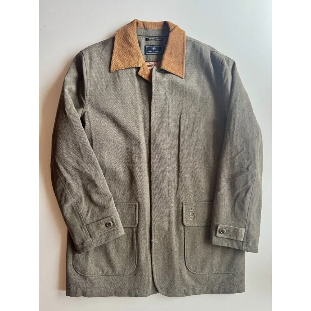 Men's KENT & CURWEN Loro Pia Green Wool Quilted Barn Coat Jacket, Size M - Picture 3 of 16
